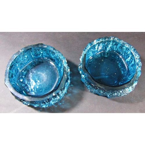 1150 - A pair of Kingfisher Blue Whitefriars bark glass dishes/ashtrays, 12.5cm diam.