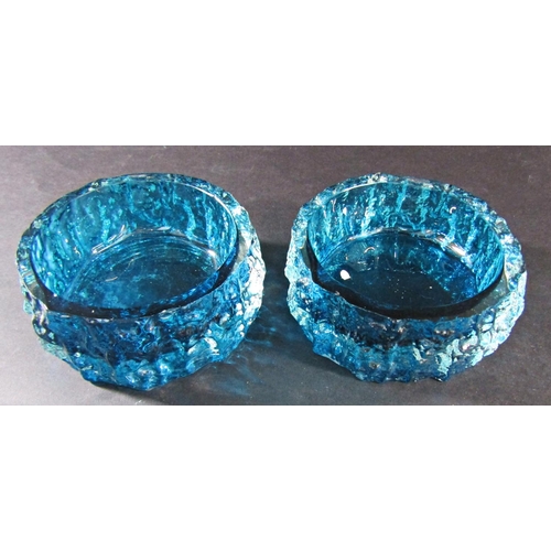 1150 - A pair of Kingfisher Blue Whitefriars bark glass dishes/ashtrays, 12.5cm diam.