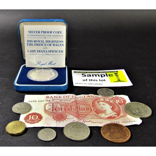 1383 - Unsorted English and continental currency nickel and bronze 20th century, two kilos approx, 2 x 10/-... 