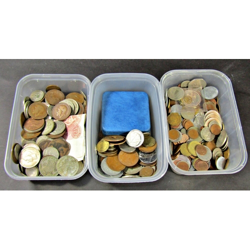 1383 - Unsorted English and continental currency nickel and bronze 20th century, two kilos approx, 2 x 10/-... 