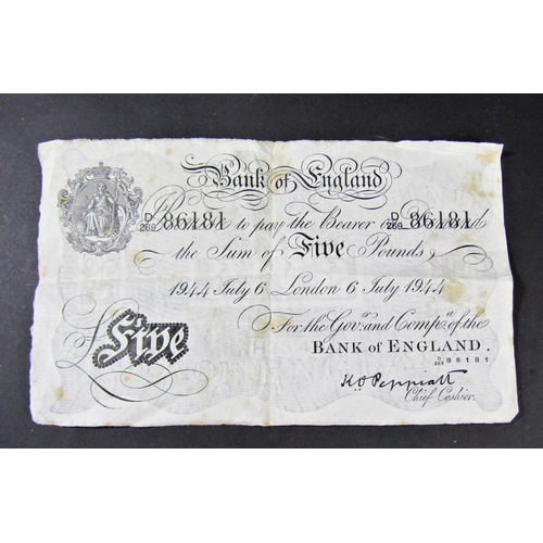 1408 - Bank of England white £5 note D86181 dated London 6th July 1944