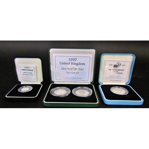 1409 - Five cased sets of British coins 1970/71/72/75/76, 1997, Britannia proof 20p, 1997 proof coins set, ... 