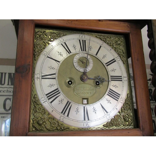 2552 - Early 18th century oak longcase clock the trunk with full length door and central lenticle, with her... 