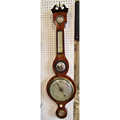 1378A - 19th century mahogany wheel barometer with silvered dials, together with a late 19th century oil pai... 