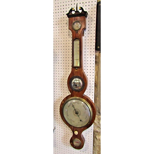 1378A - 19th century mahogany wheel barometer with silvered dials, together with a late 19th century oil pai... 