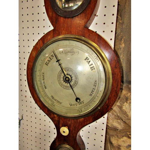 1378A - 19th century mahogany wheel barometer with silvered dials, together with a late 19th century oil pai... 