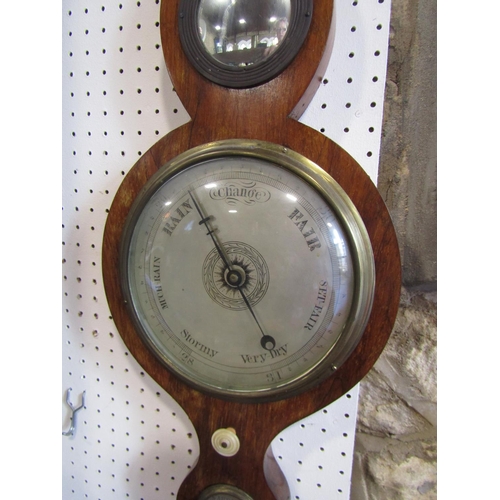 1378A - 19th century mahogany wheel barometer with silvered dials, together with a late 19th century oil pai... 