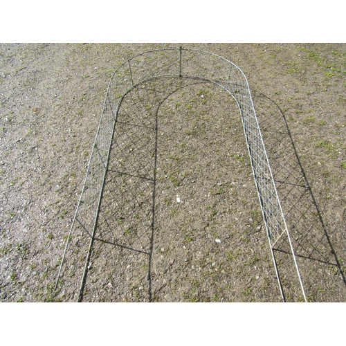 27 - A galvanised steel rose arch/arbour with lattice detail, 126 cm wide x 230 cm high