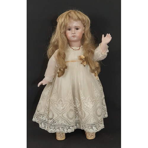 1291 - Reproduction of 19th century Jumeau bisque head  long faced triste bébé doll. Hand made, with jointe... 