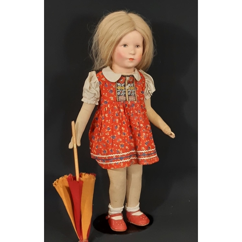 1287 - Käthe Kruse child doll 'Das Deutches Kind' 1950's with composition, head, cloth body, disc jointed l... 