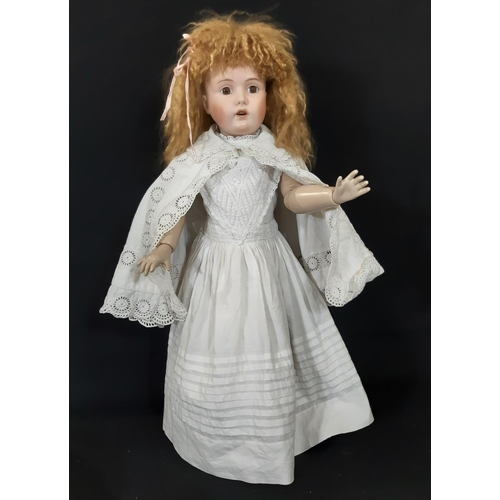 1292 - Reproduction Kestner 171 bisque head doll by Carol, with jointed wood/ composition body, fixed brown... 