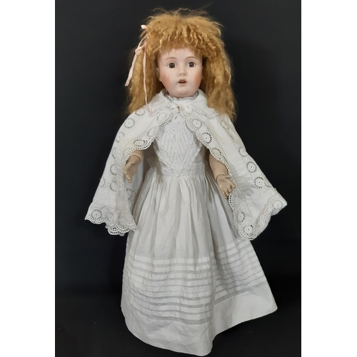 1292 - Reproduction Kestner 171 bisque head doll by Carol, with jointed wood/ composition body, fixed brown... 