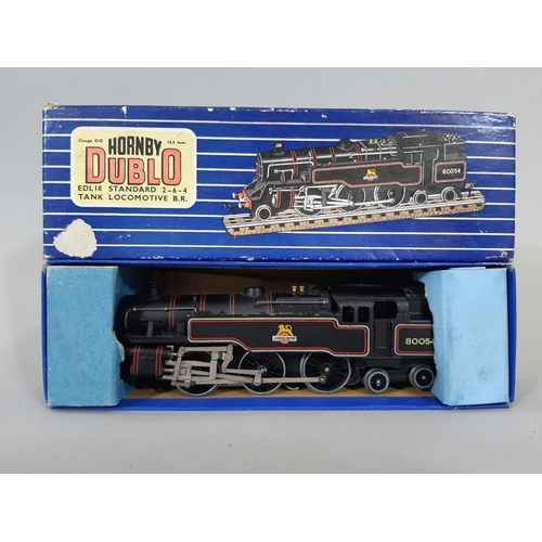 1307 - Collection of Hornby Dublo railway modelling items comprising Hornby Dublo 2-6-4 Tank Locomotive EDL... 