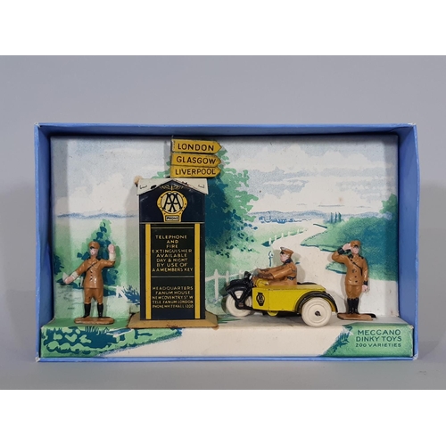 1271 - 'AA Hut, Motor Cycle Patrol and Guides' No 44 by Meccano Dinky 1935-1941 comprising tinplate AA box ... 