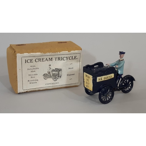 1273 - Ice Cream Tricycle miniature model by Taylor & Barrett, pre WW2, with detachable man, revolving whee... 