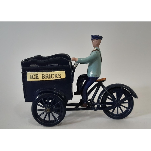 1273 - Ice Cream Tricycle miniature model by Taylor & Barrett, pre WW2, with detachable man, revolving whee... 