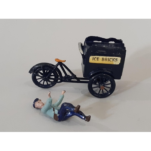 1273 - Ice Cream Tricycle miniature model by Taylor & Barrett, pre WW2, with detachable man, revolving whee... 