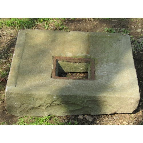 103 - A weathered natural stone square drain cover/surround, 61cm square