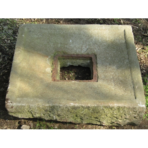 103 - A weathered natural stone square drain cover/surround, 61cm square