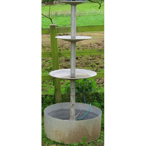 119 - An aluminium garden water feature with graduated dished tiers 76 cm diameter (base) x 170 cm high