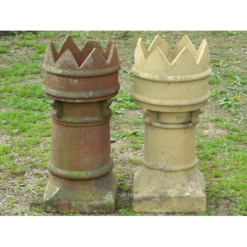 122 - Two similar reclaimed cylindrical crown top chimney pots 74 cm high (one af)