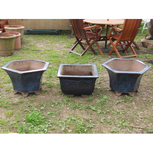 123 - A pair of contemporary Chinese style blue speckle glazed hexagonal waisted planters 62 cm x 40 cm hi... 