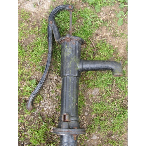 129 - A Victorian style cast iron hand lever operated water pump with fluted detail, 136 cm (full height)