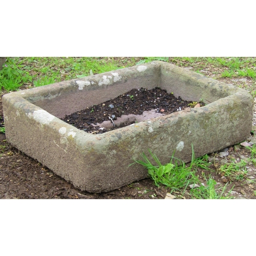 130 - A weathered shallow rectangular stone trough/sink with rounded corners 66 cm long x 48 cm wide x 16 ... 