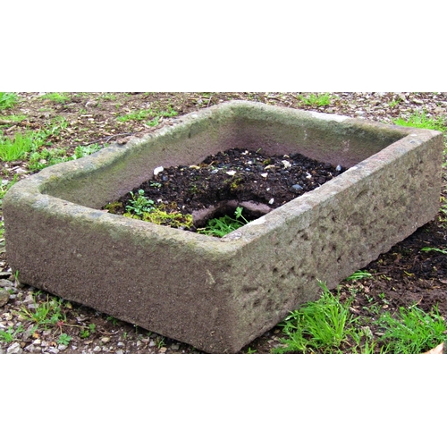 130 - A weathered shallow rectangular stone trough/sink with rounded corners 66 cm long x 48 cm wide x 16 ... 