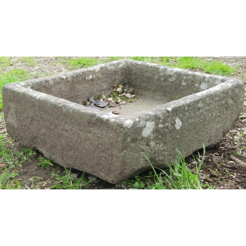 133 - A shallow weathered natural stone trough approximately 50 cm square x 18 cm high