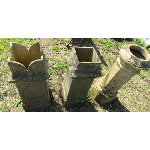 151 - Three good reclaimed weathered buff coloured chimney pots of varying design