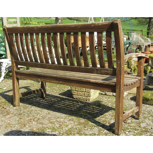 158 - A Canterbury Collection weathered hardwood garden bench with slatted seat, curved back and arms, 139... 