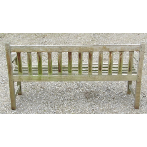 159 - A pair of vintage Lister burma teak three seat garden benches with slatted seats and backs,  160 cm ... 