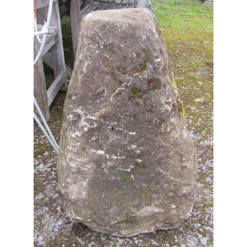 190 - A weathered rough hewn staddle stone base 70 cm high, together with one other 50 cm high (2)