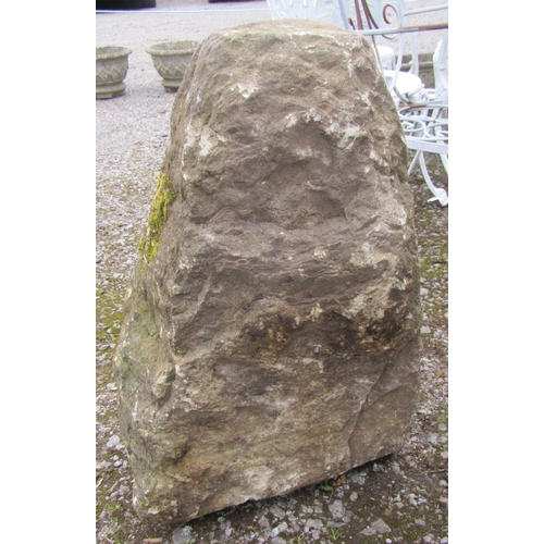 190 - A weathered rough hewn staddle stone base 70 cm high, together with one other 50 cm high (2)