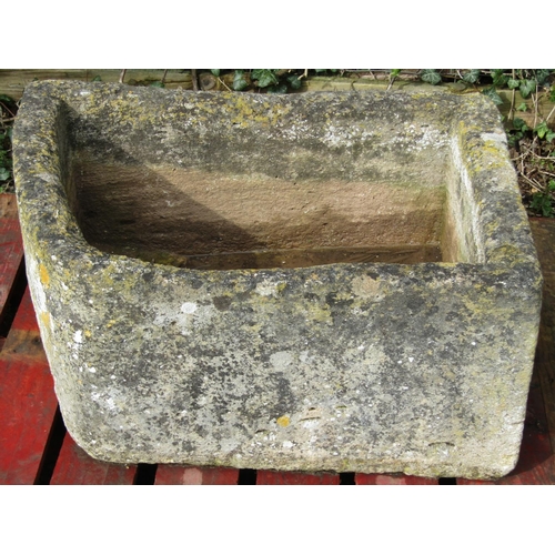 64 - An unusual weathered rectangular stone trough with shaped/curved end 75 cm wide x 60 cm deep x 32 cm... 