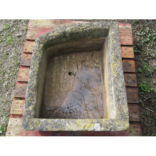 64 - An unusual weathered rectangular stone trough with shaped/curved end 75 cm wide x 60 cm deep x 32 cm... 