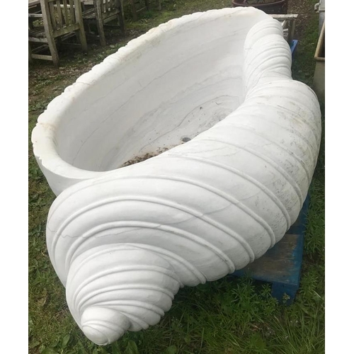 77 - A good quality carved Carrera marble bath in the form of a shell, approx 210cm long x 110cm wide x 6... 