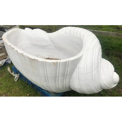 77 - A good quality carved Carrera marble bath in the form of a shell, approx 210cm long x 110cm wide x 6... 