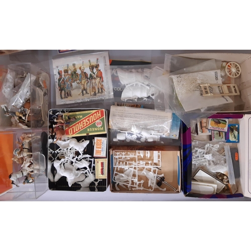 1280 - Boxful of started and un-started modelling kits, mainly historical mounted military figures includin... 