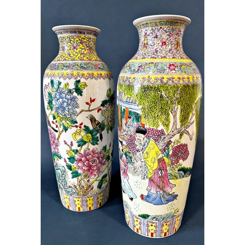 2076 - Two large Chinese vases, one decorated with characters in a garden setting with pagoda, the other wi... 