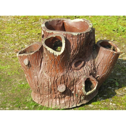 228 - A vintage matt glazed stoneware strawberry planter in the form of a naturalistic tree stump (af), 46... 