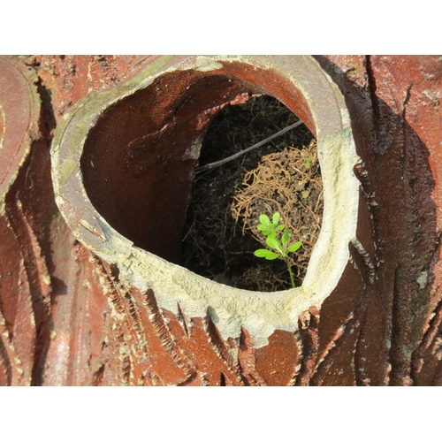 228 - A vintage matt glazed stoneware strawberry planter in the form of a naturalistic tree stump (af), 46... 