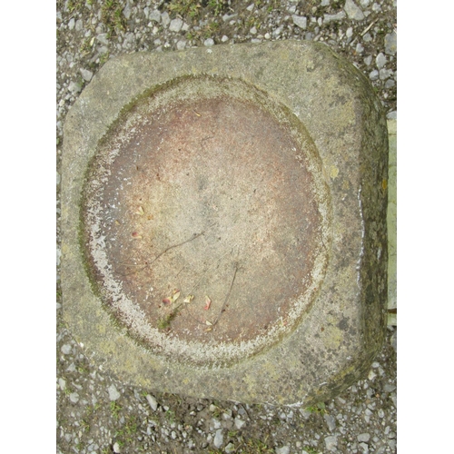 90 - A weathered cast composition stone two sectional bird bath with repeating oval bird and branch panel... 