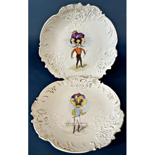 2013 - A curious collection of four 19th century caricature plates, each with a pansy head the associated b... 