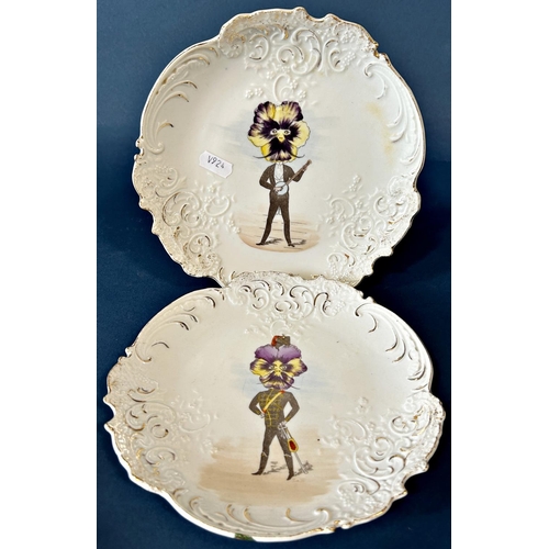 2013 - A curious collection of four 19th century caricature plates, each with a pansy head the associated b... 