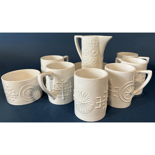 2015 - A Portmeirion Totem pattern coffee service in a white embossed colourway designed by Susan Williams-... 