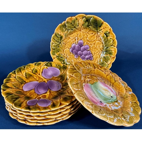 2023 - A Worcester rose pattern tea service for ten, together with seven French majolica plates with plum d... 