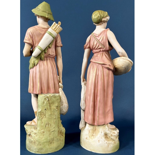 2044 - A pair of Royal Dux figures of an archer with game and a fish seller