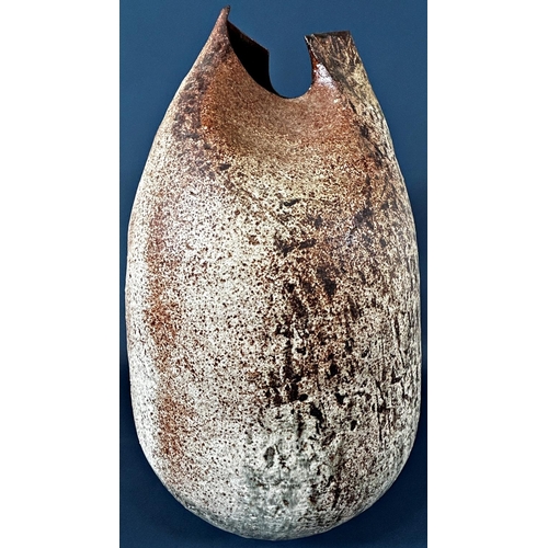 2050 - Betty Balandino (1927-2001) large stoneware vase of oviform shape with speckled texture and asymmetr... 